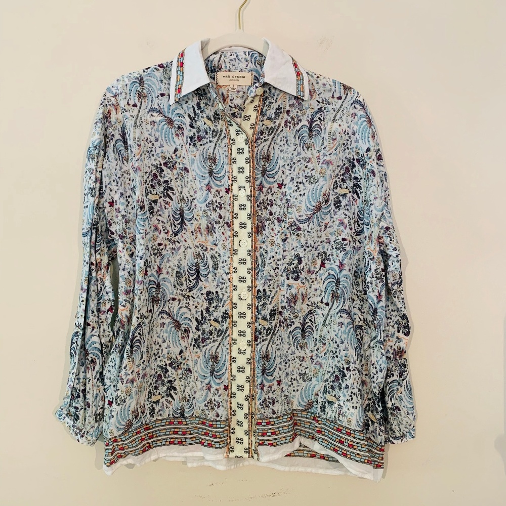 Max Studio London Paisley Button Down Shirt Size S